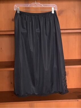 Vintage 90s French Maid Black Lace Trim Half Slip Skirt Size L Lingerie Style